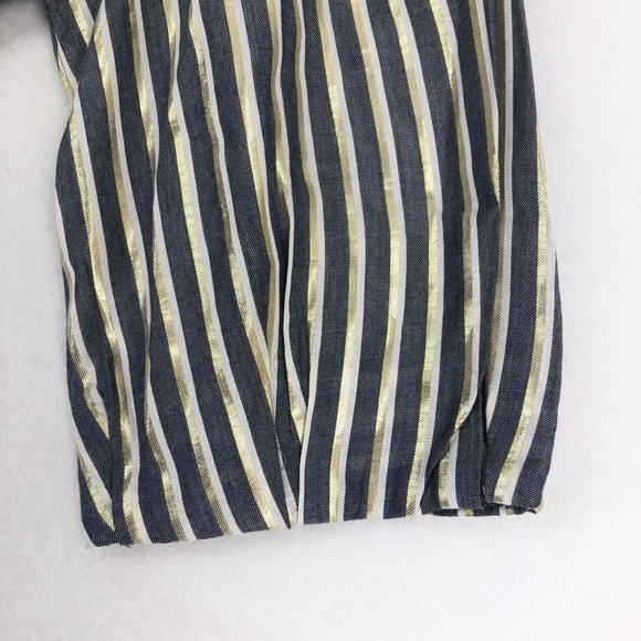 Eva Franco Women's Size 6 Blue White Gold Lurex Striped Tie Front Blouse - Picture 3 of 11